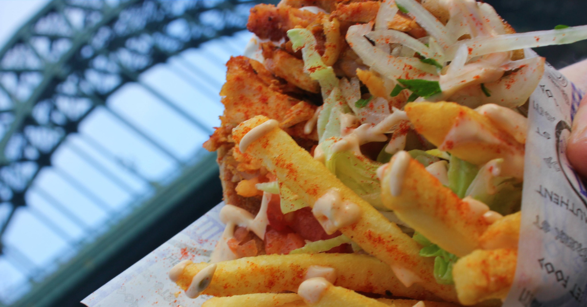 Acropolis Street Food Chicken Gyros pictures, with the Tyne Bridge in the background. 